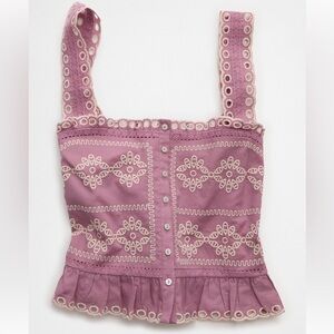 American Eagle Lace-Trimmed eyelet romantic spring Blouse in Dusty Pink XL